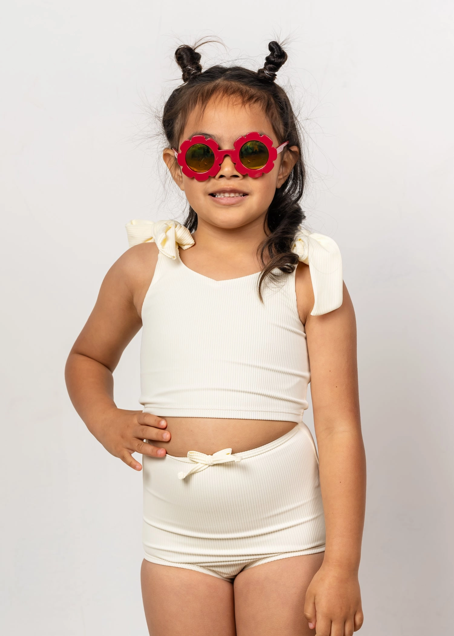 Ribbed Ivory | Mini Bow Bottoms