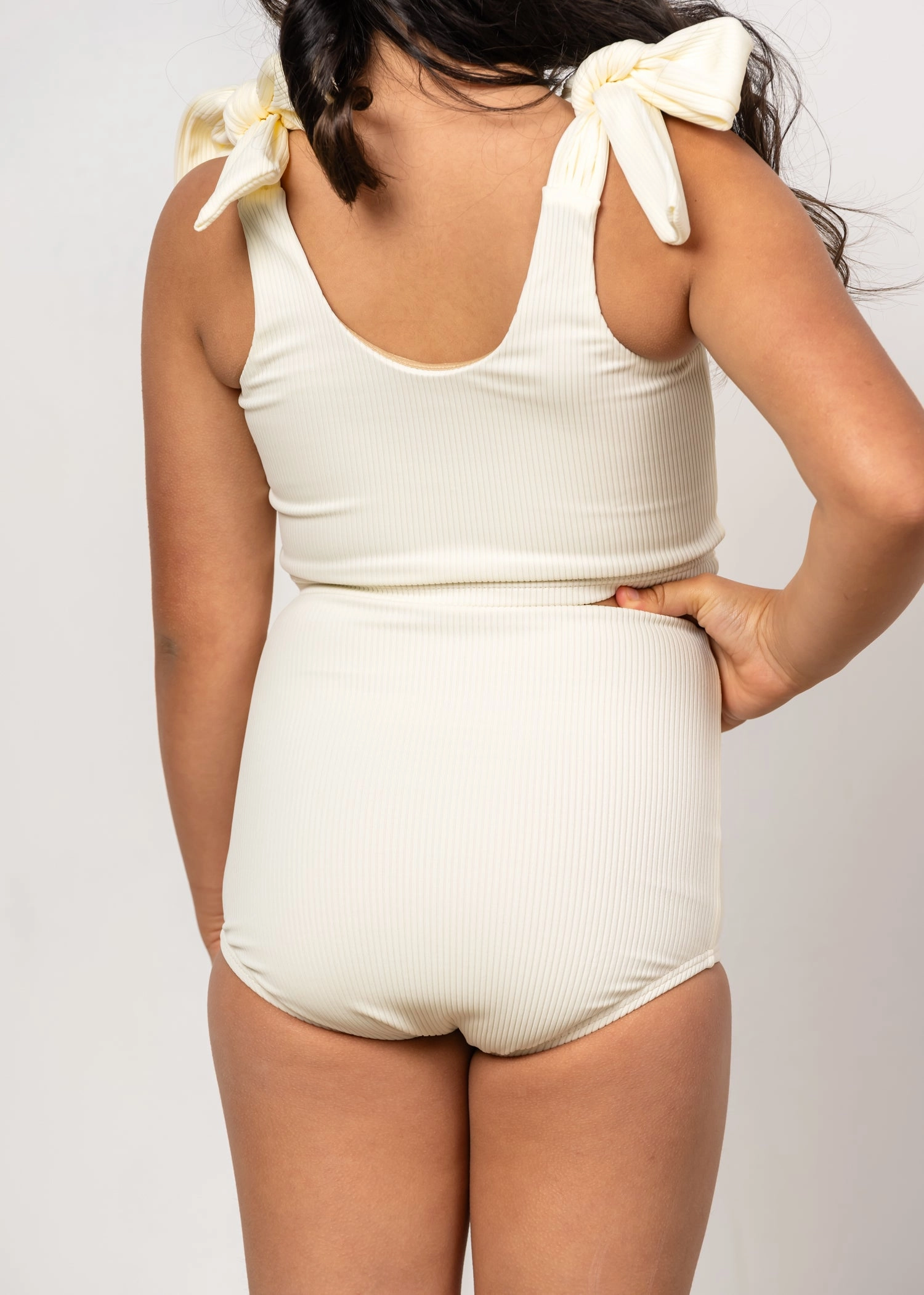 Ribbed Ivory | Mini Bow Bottoms