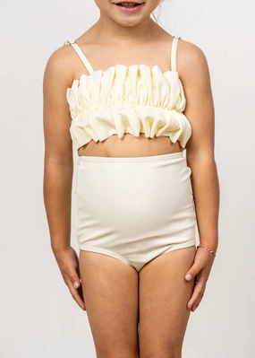 Ribbed Ivory | Mini High-Waisted Bottoms cute girls swimsuits, stylish swimwear for girls
