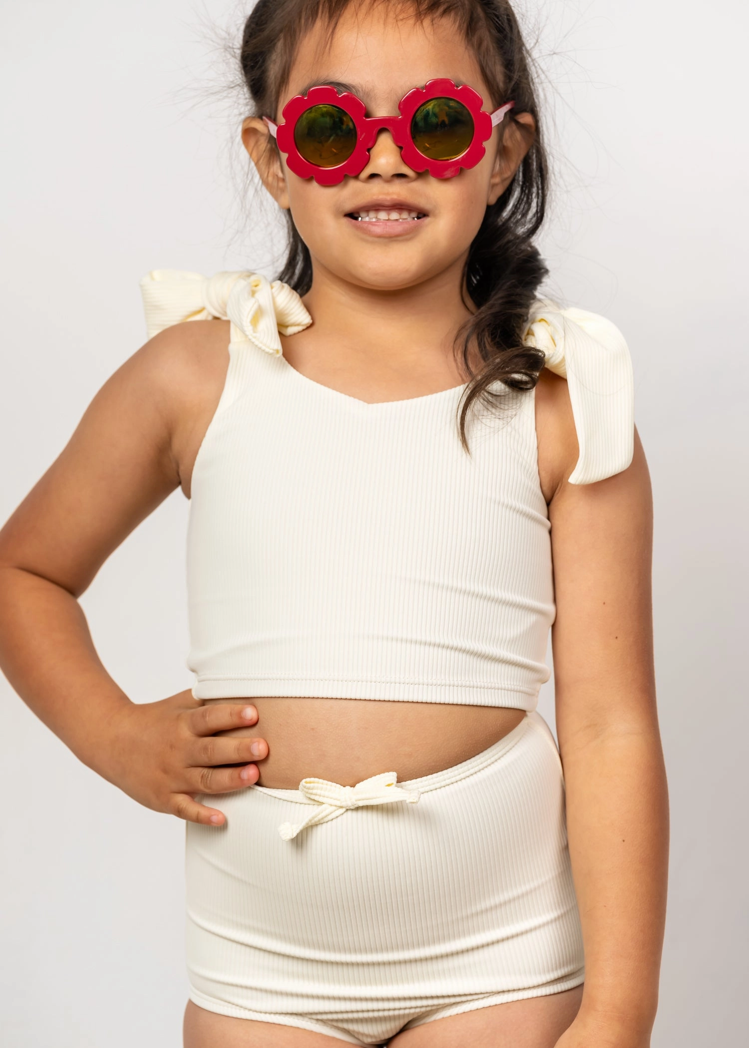 Ribbed Ivory | Mini Knot Top cute girls swimsuits, stylish swimwear for girls