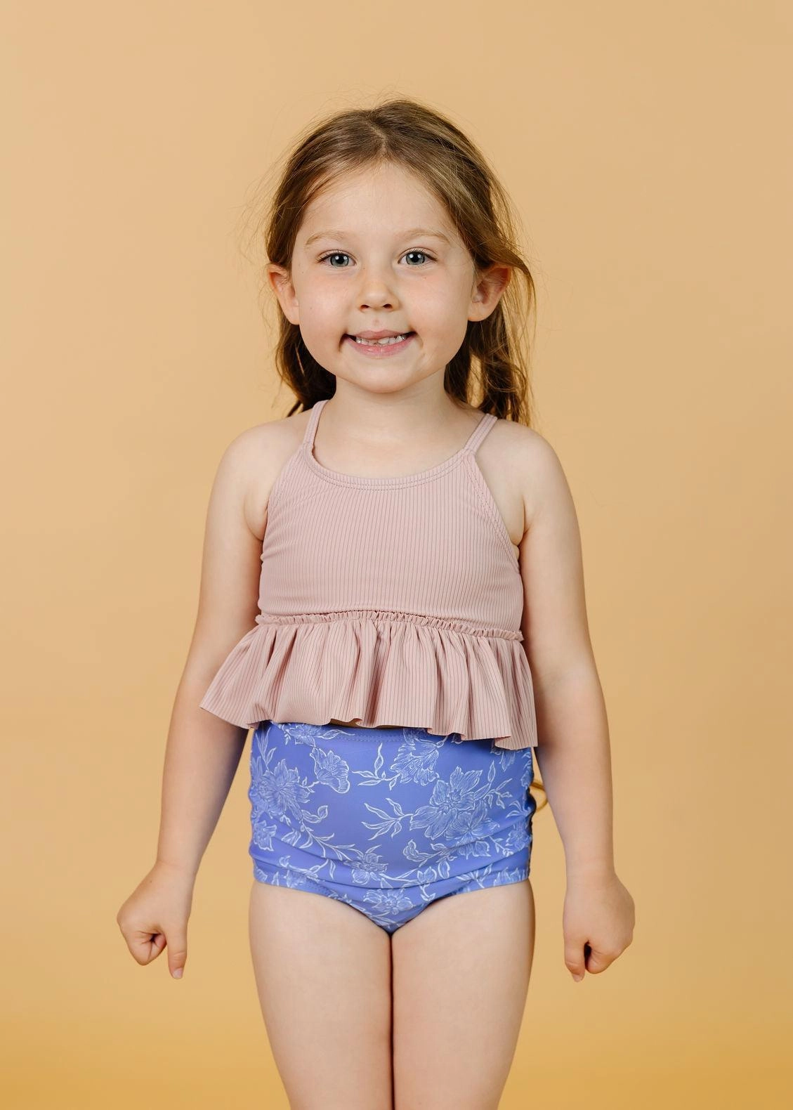 Ribbed Light Mauve | Mini Peplum Top cute girls swimsuits, stylish swimwear for girls