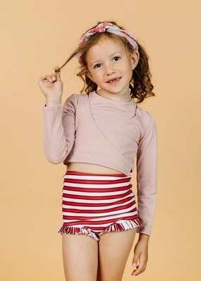 Ribbed Light Mauve | Mini Wrap Top Rashguard cute girls swimsuits, stylish swimwear for girls