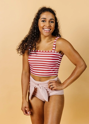 Ribbed Light Mauve | Tie-Up-Front Bottoms elastic waistband swim bottoms, mix-and-match bikini bottoms