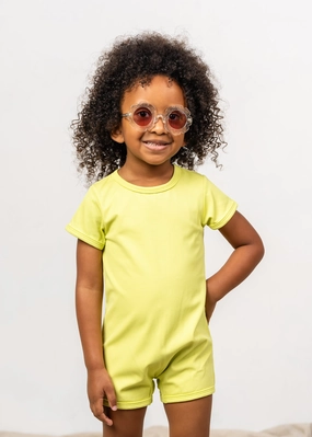 Ribbed Limelight | Mini Shorties Rashguard (Unisex) boys summer swimwear, boys rash guard swim sets