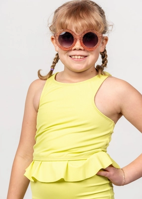 Ribbed Limelight | Youth Racer Back Top cute girls swimsuits, stylish swimwear for girls