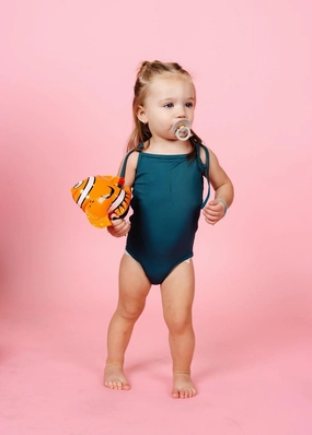 Ribbed Midnight Teal | Baby Simply One-Piece cute girls swimsuits, stylish swimwear for girls
