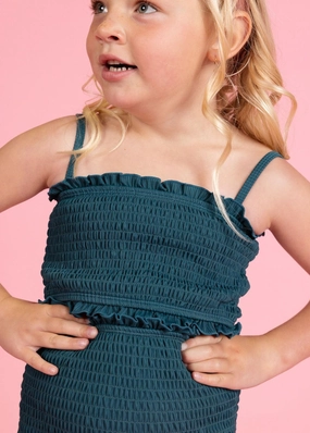 Ribbed Midnight Teal | Mini Bandeau Top cute girls swimsuits, stylish swimwear for girls