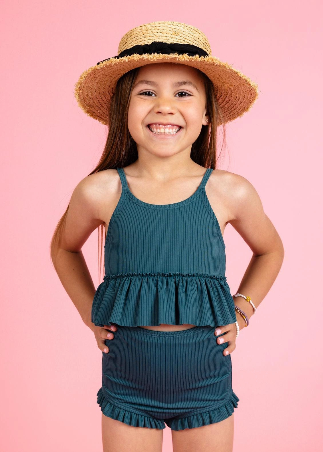 Ribbed Midnight Teal | Mini Peplum Top