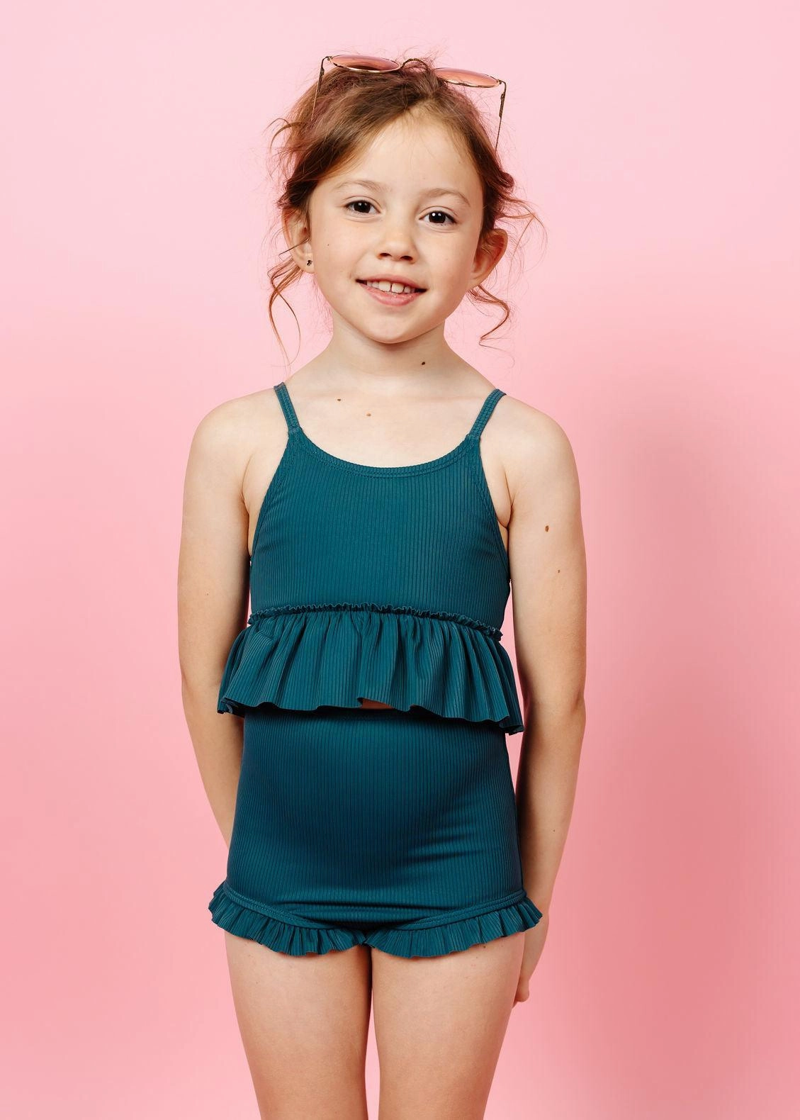 Ribbed Midnight Teal | Mini Peplum Top