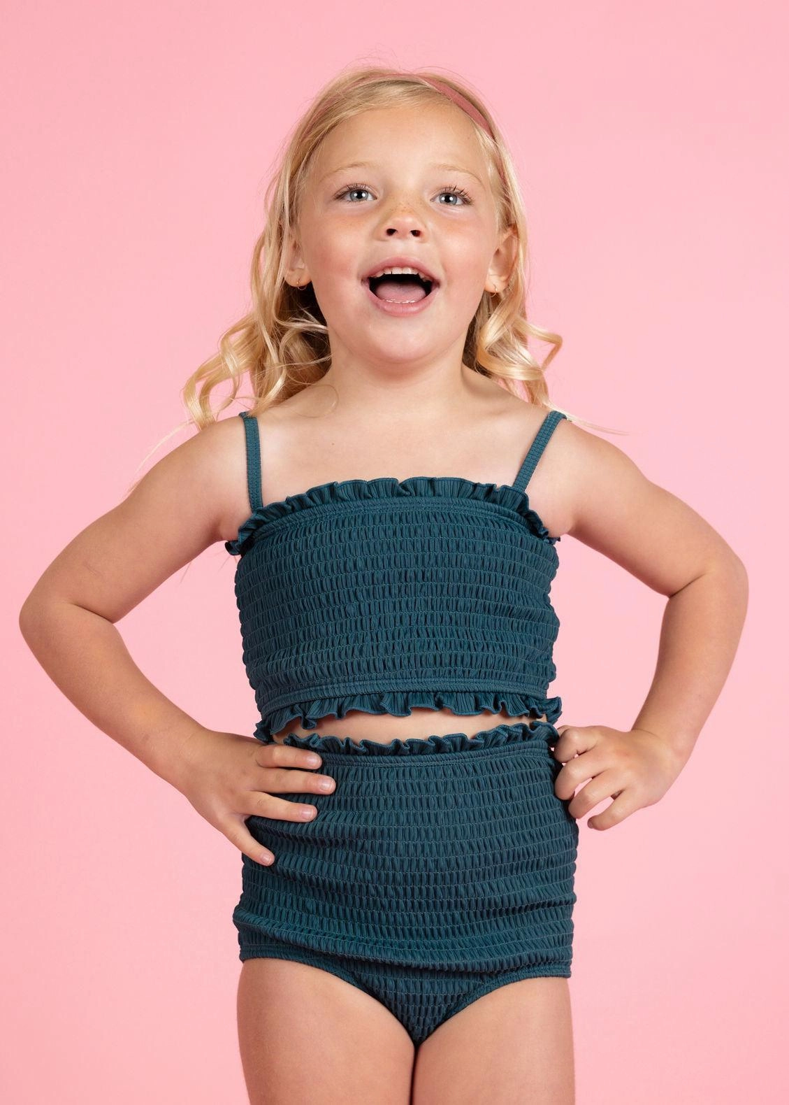 Ribbed Midnight Teal | Mini Smocked Bottoms