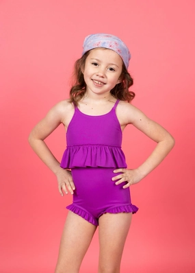 Ribbed Purple | Mini All Ruffled Up Bottoms cute girls swimsuits, stylish swimwear for girls