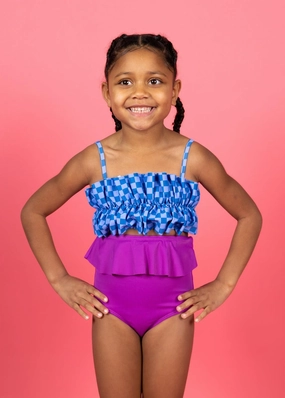 Ribbed Purple | Mini Peplum Bottoms cute girls swimsuits, stylish swimwear for girls