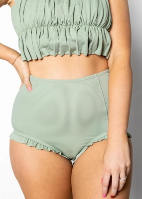 Ribbed Sage | All Ruffled Up Bottoms elastic waistband swim bottoms, mix-and-match bikini bottoms