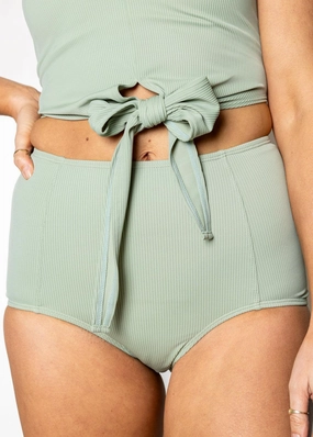 Ribbed Sage | High-Waisted Bottoms elastic waistband swim bottoms, mix-and-match bikini bottoms