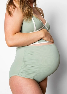 Ribbed Sage | Maternity Bottoms elastic waistband swim bottoms, mix-and-match bikini bottoms