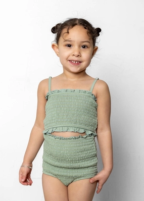 Ribbed Sage | Mini Bandeau Top cute girls swimsuits, stylish swimwear for girls