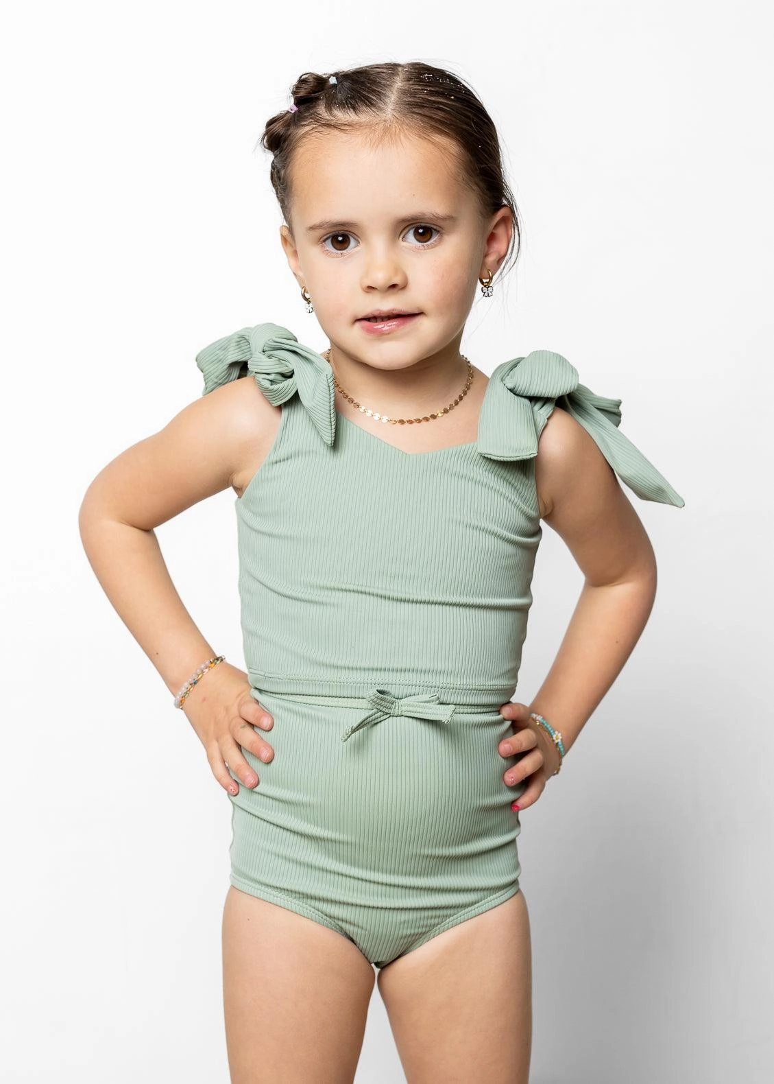 Ribbed Sage | Mini Knot Top cute girls swimsuits, stylish swimwear for girls