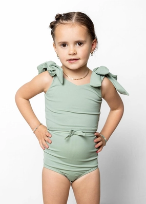 Ribbed Sage | Mini Knot Top cute girls swimsuits, stylish swimwear for girls