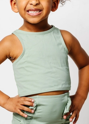 Ribbed Sage | Mini Racer Back Top cute girls swimsuits, stylish swimwear for girls