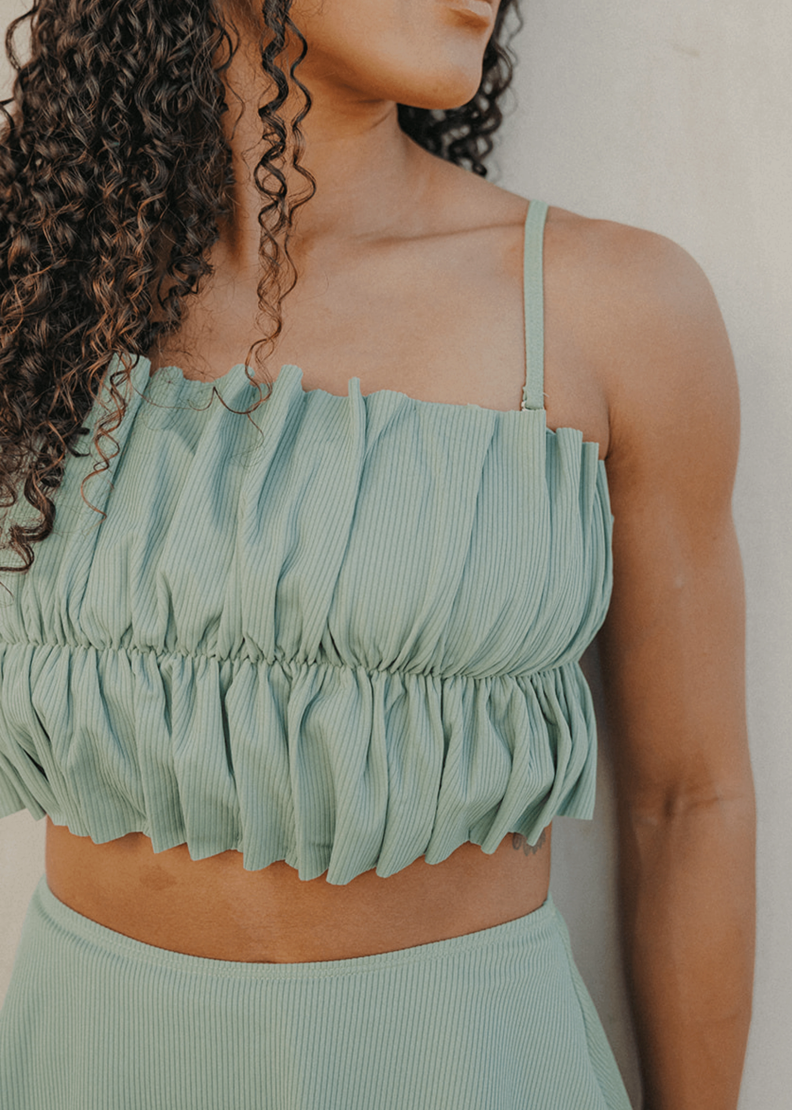 Ribbed Sage | Oversized Ruffle Top tankini swim tops, adjustable bikini tops