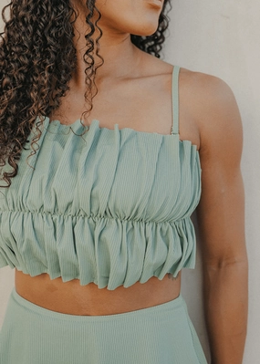 Ribbed Sage | Oversized Ruffle Top tankini swim tops, adjustable bikini tops