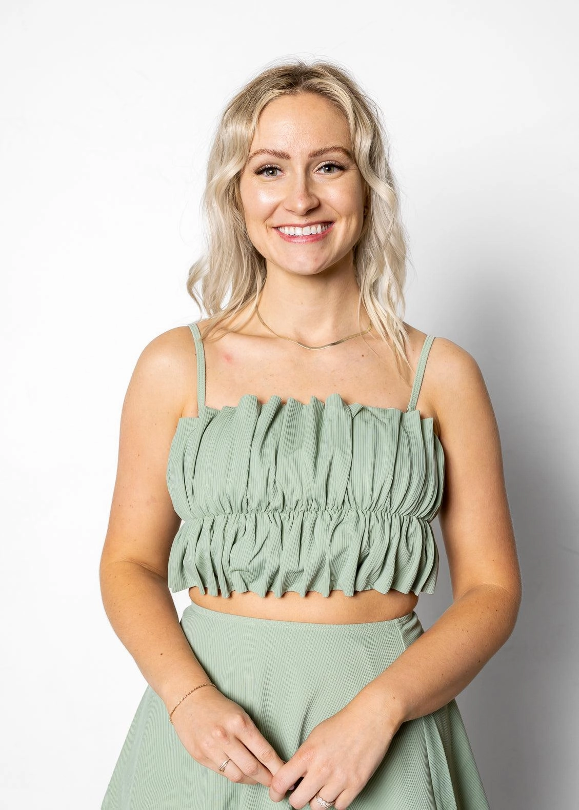 Ribbed Sage | Oversized Ruffle Top