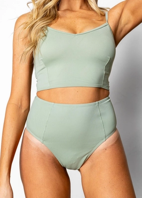 Ribbed Sage | Up High Bottoms elastic waistband swim bottoms, mix-and-match bikini bottoms