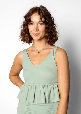 Ribbed Sage | V-Neck Top tankini swim tops, adjustable bikini tops