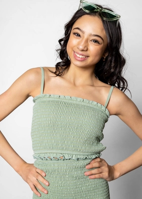 Ribbed Sage | Youth Bandeau Top cute girls swimsuits, stylish swimwear for girls