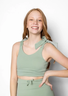 Ribbed Sage | Youth Knot Top cute girls swimsuits, stylish swimwear for girls