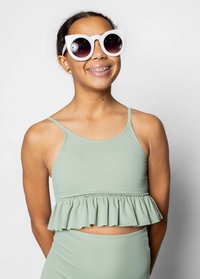 Ribbed Sage | Youth Peplum Top cute girls swimsuits, stylish swimwear for girls