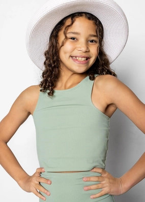 Ribbed Sage | Youth Racer Back Top cute girls swimsuits, stylish swimwear for girls