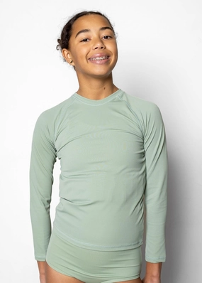 Ribbed Sage | Youth Rashguard Top (Unisex) cute girls swimsuits, stylish swimwear for girls