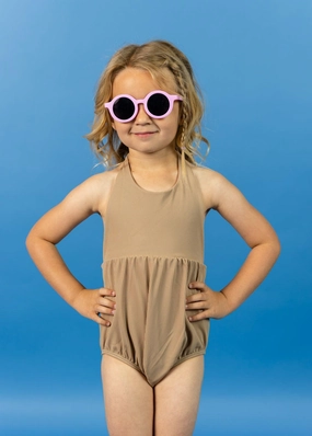 Ribbed Sand Brown | Mini Romper One-Piece cute girls swimsuits, stylish swimwear for girls