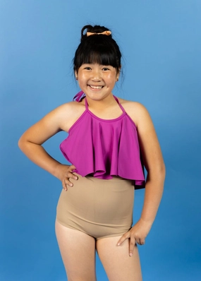 Ribbed Sand Brown | Youth High-Waisted Bottoms cute girls swimsuits, stylish swimwear for girls