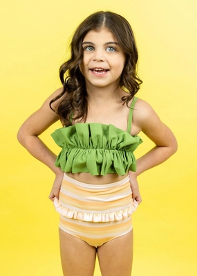 Ribbed Spring Green | Mini Oversized Ruffle Top cute girls swimsuits, stylish swimwear for girls