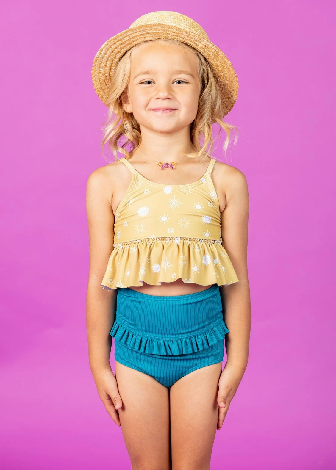 Ribbed Tide Pool Blue | Mini Mid-Ruffle Bottoms toddler girl swimwear, summer swimwear for girls
