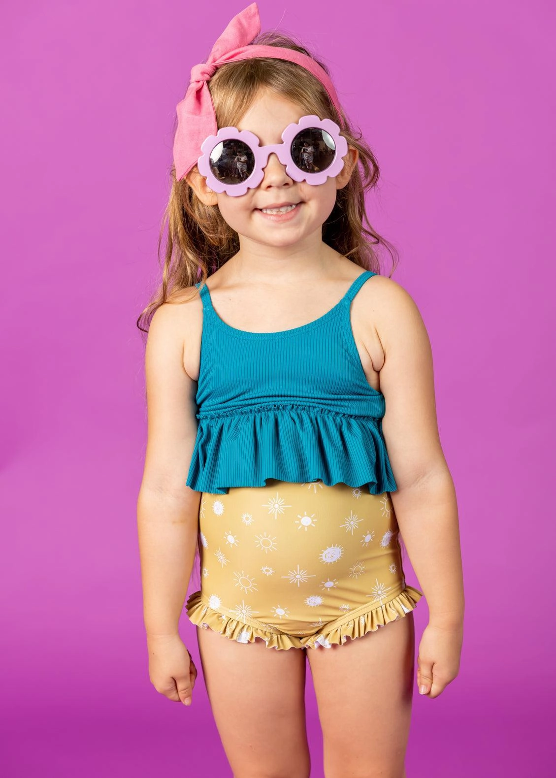 Ribbed Tide Pool Blue | Mini Peplum Top toddler girl swimwear, summer swimwear for girls