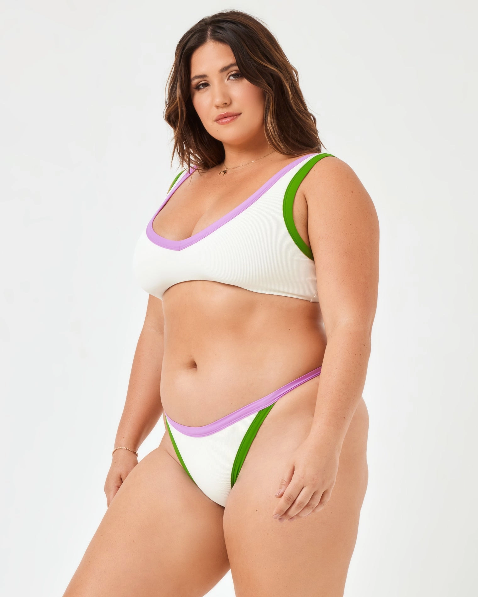 Ribbed Vacay Bikini Bottom - Cream-Jewel-Palm