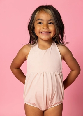 Ribbed Whipped Peach | Mini Romper One-Piece toddler girl swimwear, summer swimwear for girls