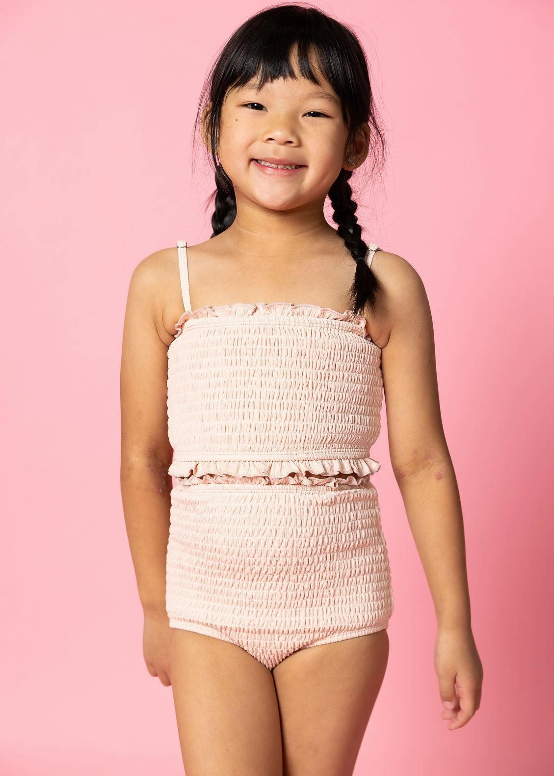Ribbed Whipped Peach | Mini Smocked Bottoms