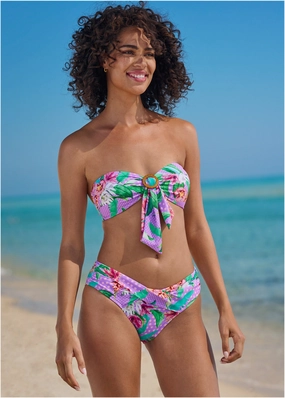 Ring Front Bandeau Top - Polka Dot Jungle supportive swim tops, printed bikini tops