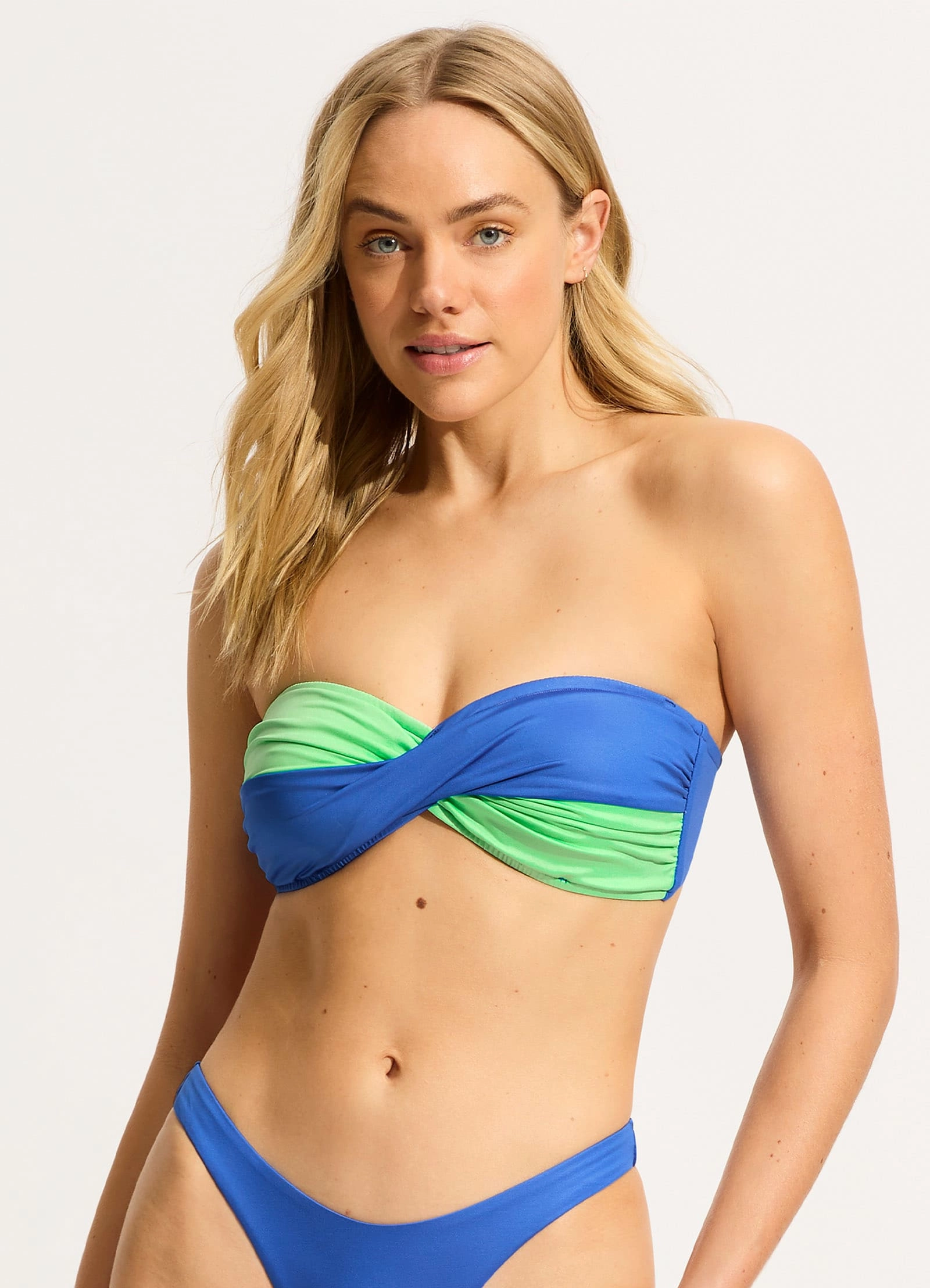 Rio Colour Block Twist Bandeau Bikini Top - Azure