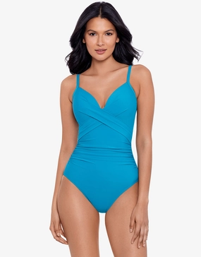 Rock Solid Captivate Swimsuit - Malibu Blue womens resort swimwear, flattering one-piece swimsuits