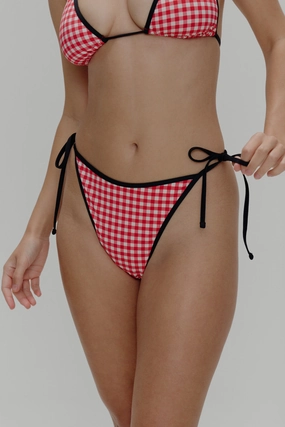 Romeo Cheeky String Bikini Bottom - Cherry Picnic beach bikini styles for women, modern cut swim bikinis