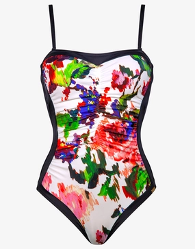 Rose Garden Bandeau Swimsuit - Multi womens resort swimwear, flattering one-piece swimsuits