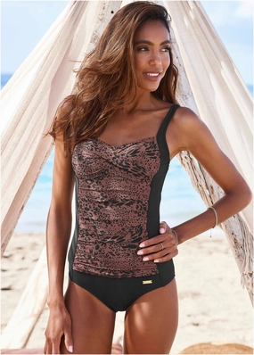 Ruched One-Piece - Abstract Leopard everyday swimwear for women, casual swim outfits ladies