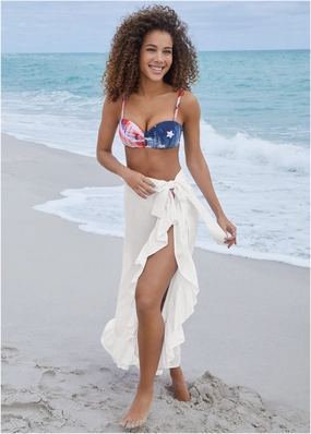 Ruffle Cover-Up Skirt - White plain swimwear women, minimalist swimsuits