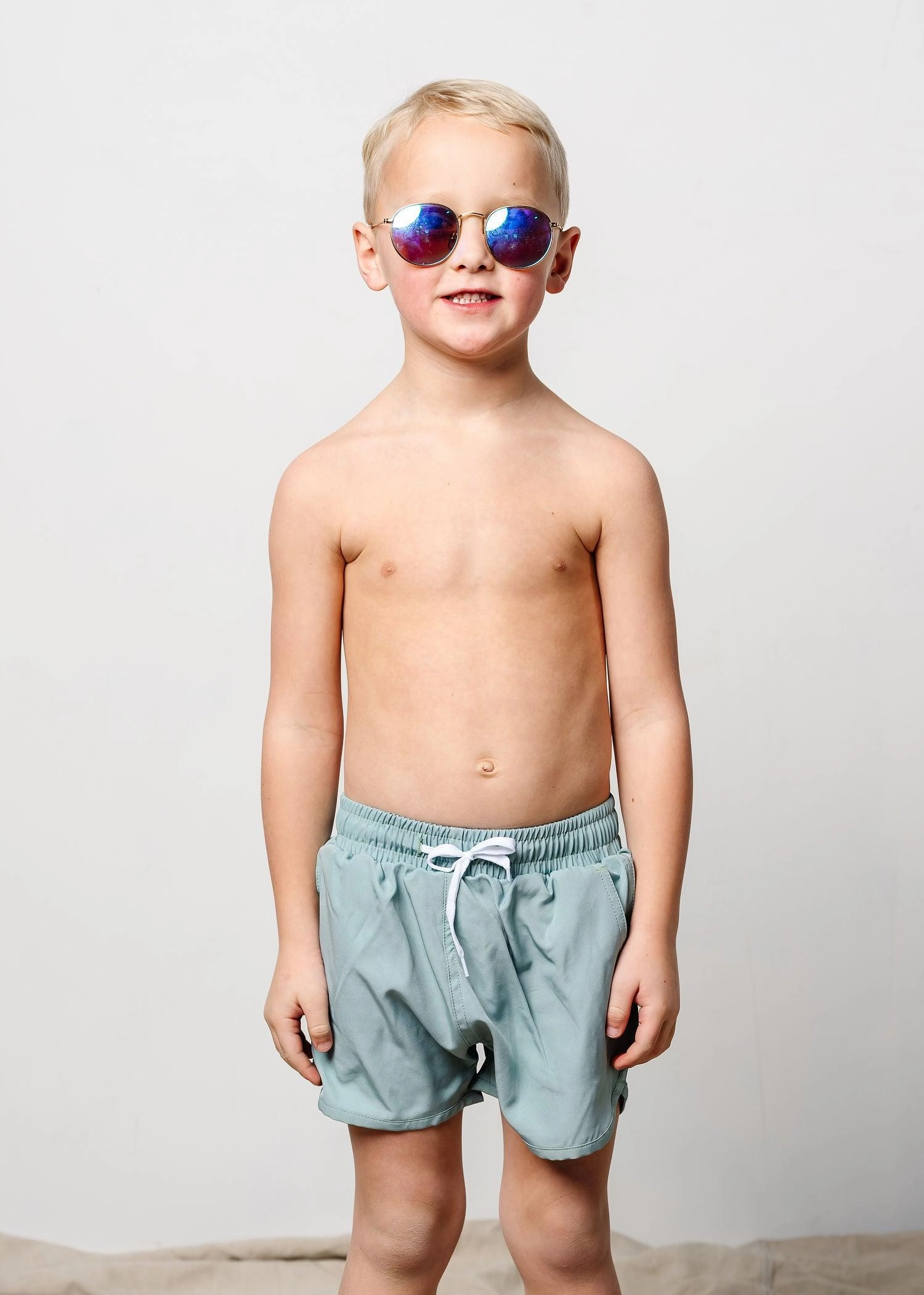 Sage | Mini Retro Shorties boys summer swimwear, boys rash guard swim sets