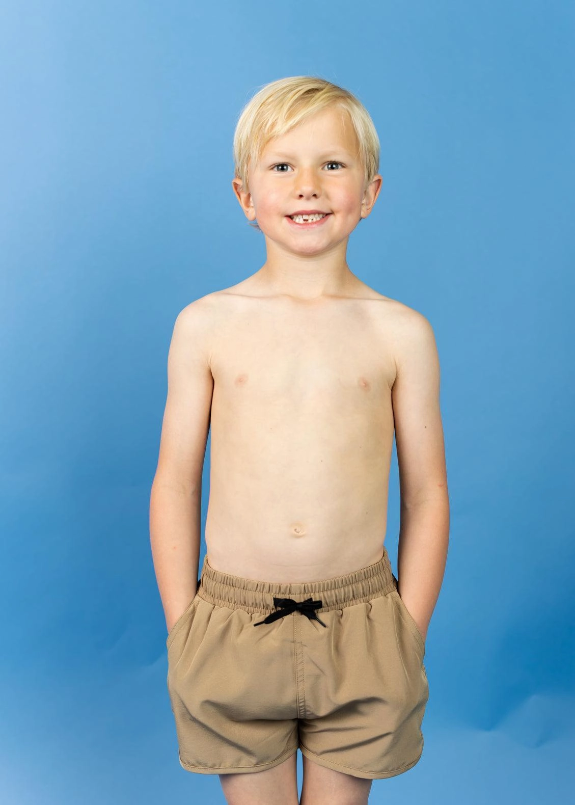 Sand Brown | Mini Retro Shorties boys summer swimwear, boys rash guard swim sets
